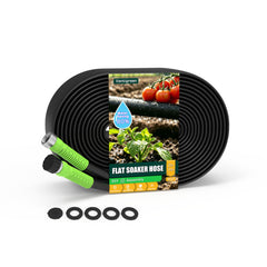 Vantigreen Flat Soaker Hose 25FT front view with connectors