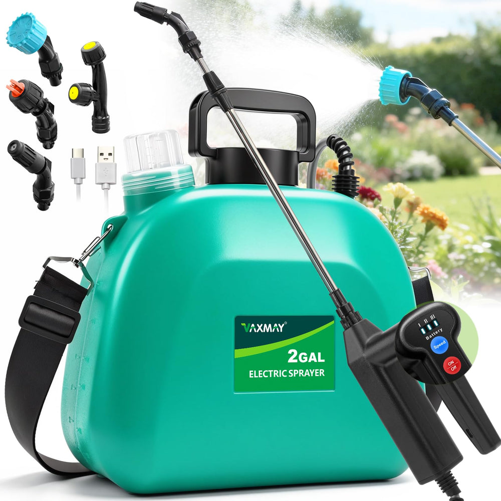 VAXMAY Battery Powered Sprayer front view with green body