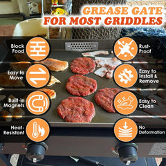VAYAGARDEN Griddle Grease Gate Blocker installed on Blackstone griddle