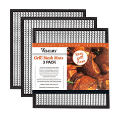 VCHOMY Grill Mesh Mat Set of 3 black non-stick cooking sheets