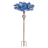 VCUTEKA Glass Bird Bath outdoor view with metal stake