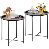 VECELO Folding Round Metal Side Table black front view