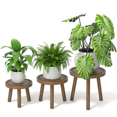 Vecxoty 3-Pack Wood Plant Stands front view in dark gray