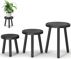 Vecxoty wood plant stand set of 3 in black, front view