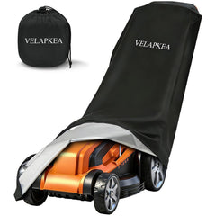VELAPKEA Lawn Mower Cover front view, black 600D polyester