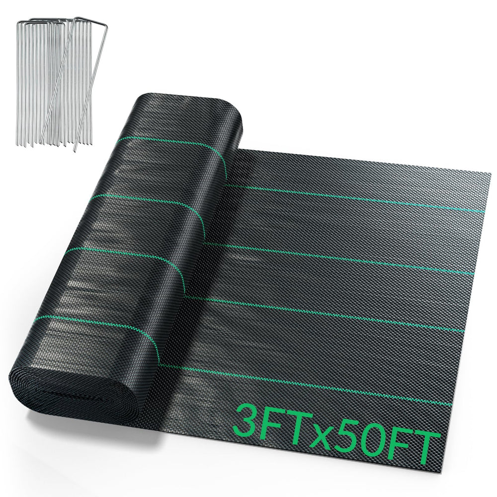 Velway 3ft x 50ft weed barrier fabric folded with stakes