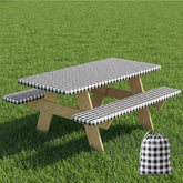 Velway picnic table cover with bench covers in black and white plaid design