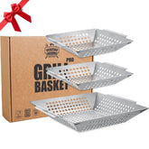 Vencino large grill basket front view, stainless steel