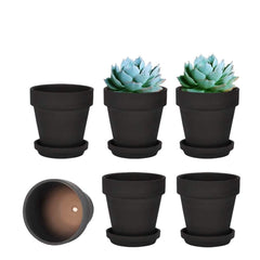 vensovo 4 inch black terracotta pot with saucer front view