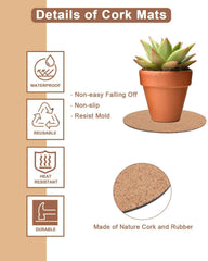 vensovo cork plant coasters on a wooden table with potted plants