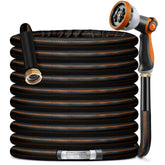 VERDOW 100ft Garden Hose with 10-function spray nozzle, black and orange