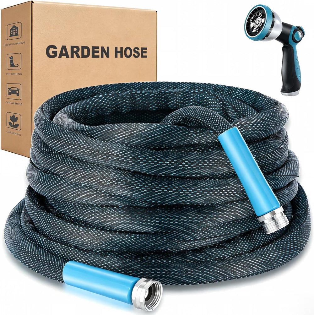 VERDOW 50 Ft garden hose with nozzle in black and blue