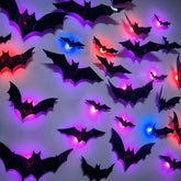 VERNILLA 12 Pack Halloween Bats LED Wall Decor, Purple Blue Red