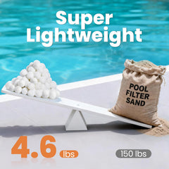 Vidapool filter balls next to traditional pool sand