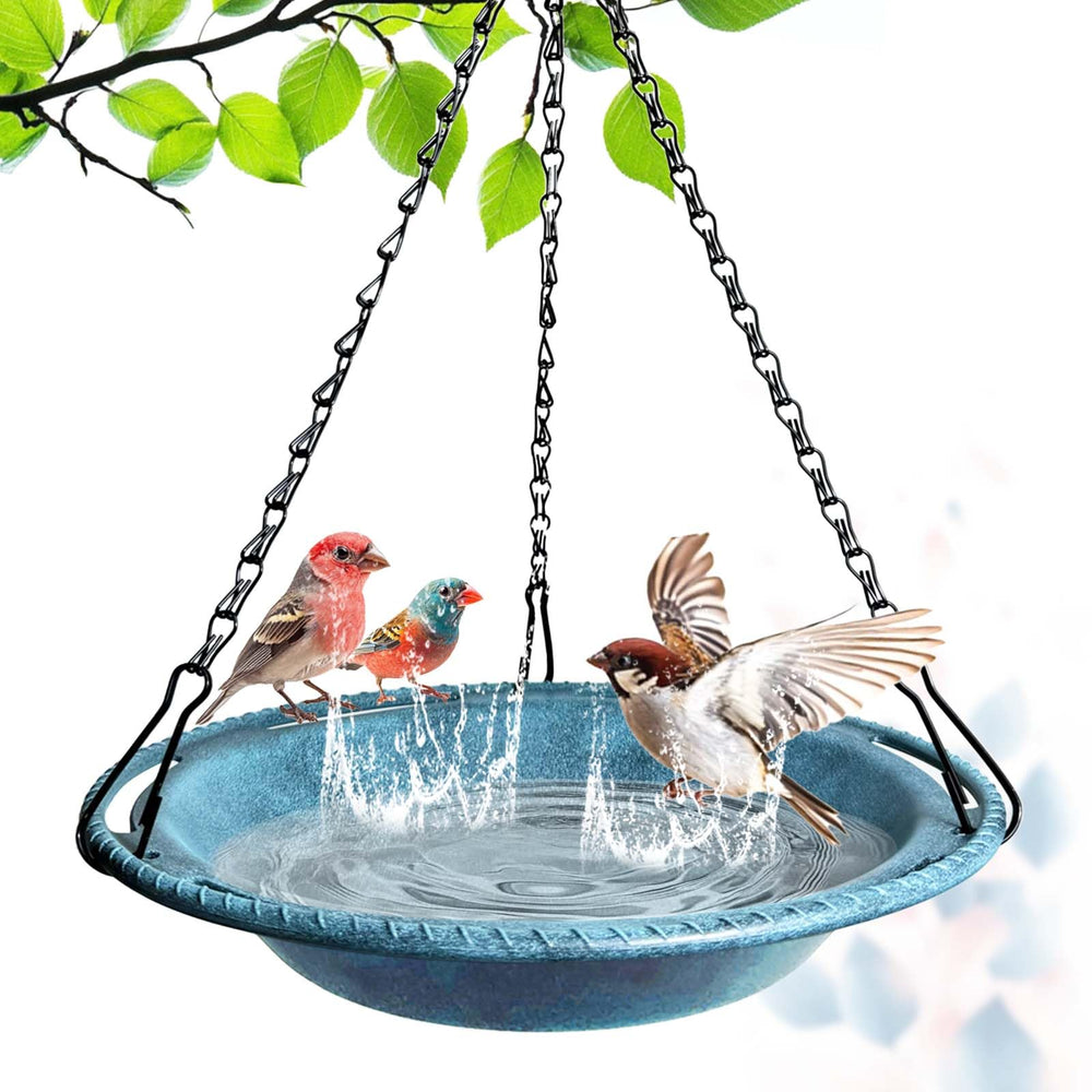 VIHSIPR Hanging Bird Bath 12in antique blue front view