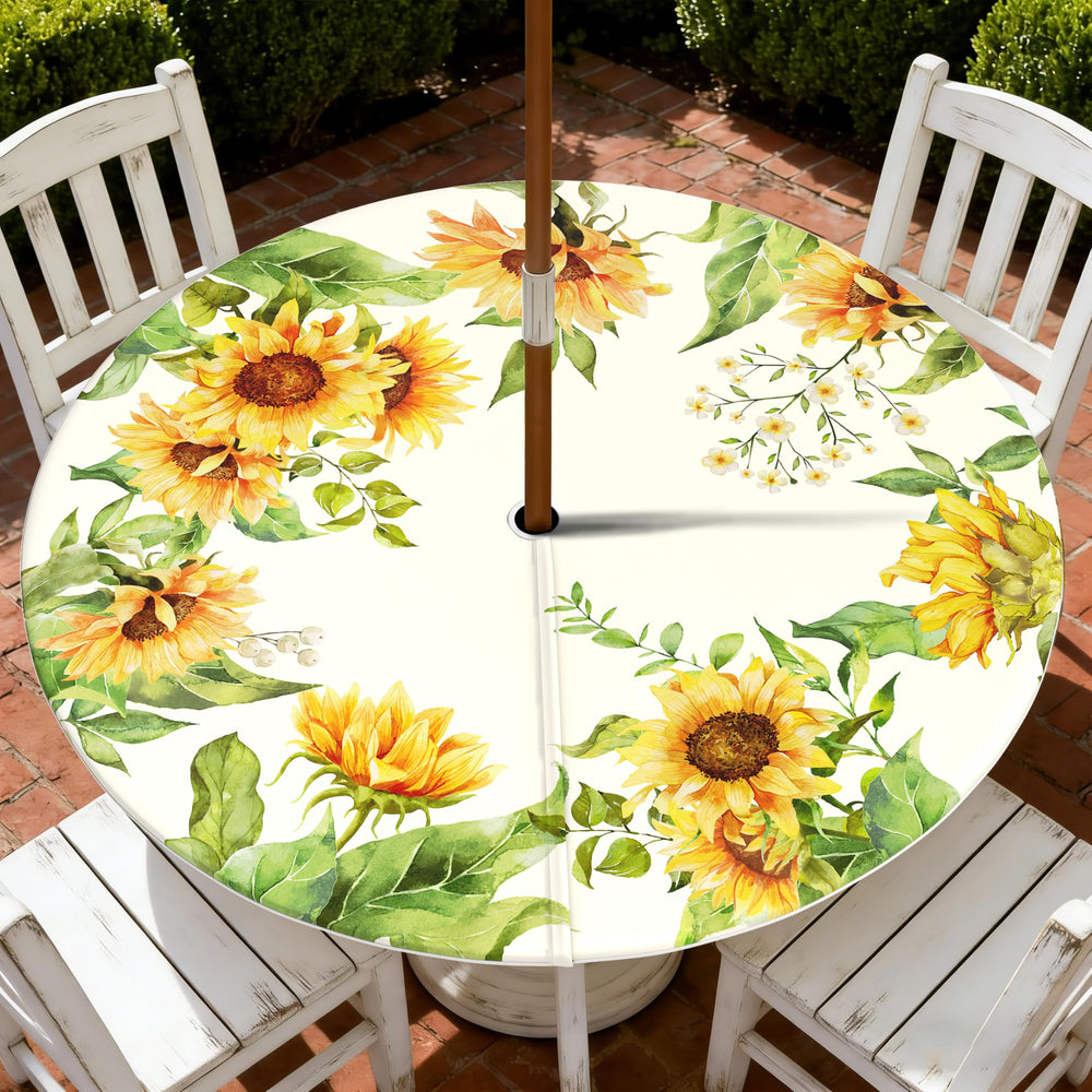 Virtumob Outdoor Tablecloth with Sunflower design, front view