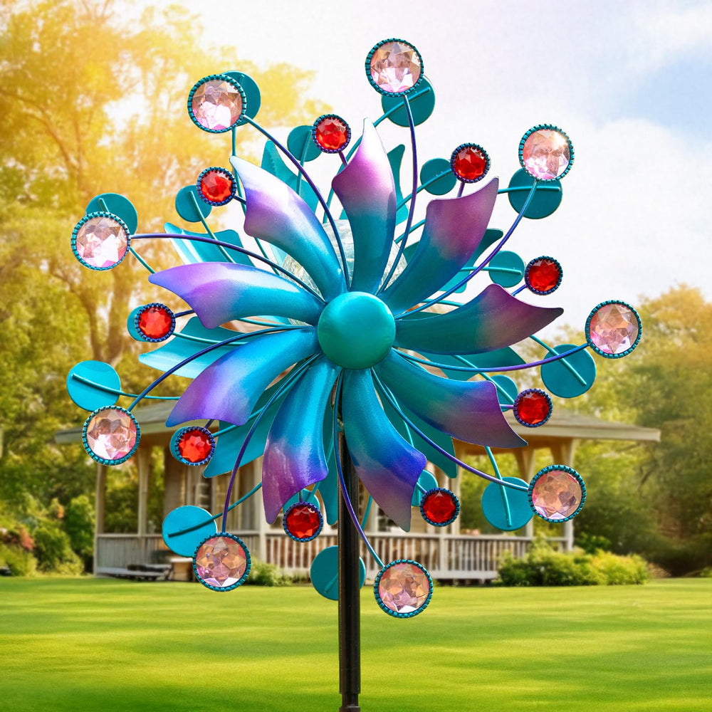 VISFLAIR Solar Wind Spinner front view with blue crackle glass ball