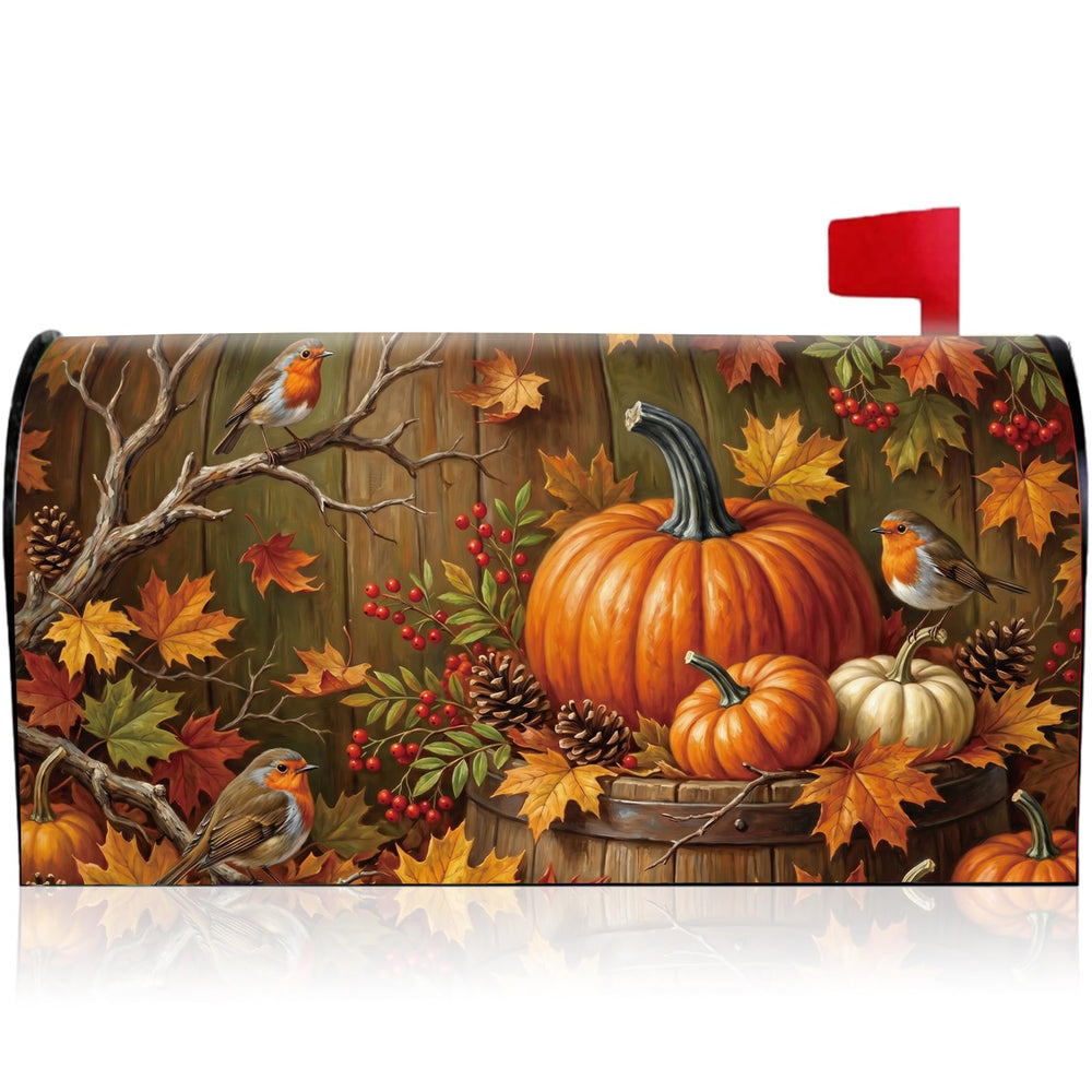 VISSTREE Magnetic Mailbox Cover 25"x21" with autumn pumpkin design