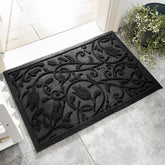 VivaNest Boho Black Floral Doormat front view 17x30 inches