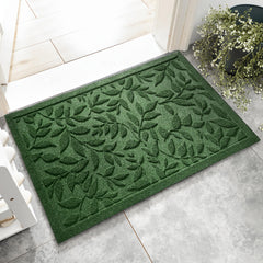 VivaNest Green Leaves Doormat front view with eucalyptus leaf design