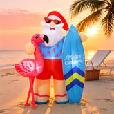 Vivantia 6.5 ft inflatable Santa Claus decoration with flamingo and surfboard