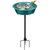 VIVOHOME Bird Bath front view with green bowl and metal stake
