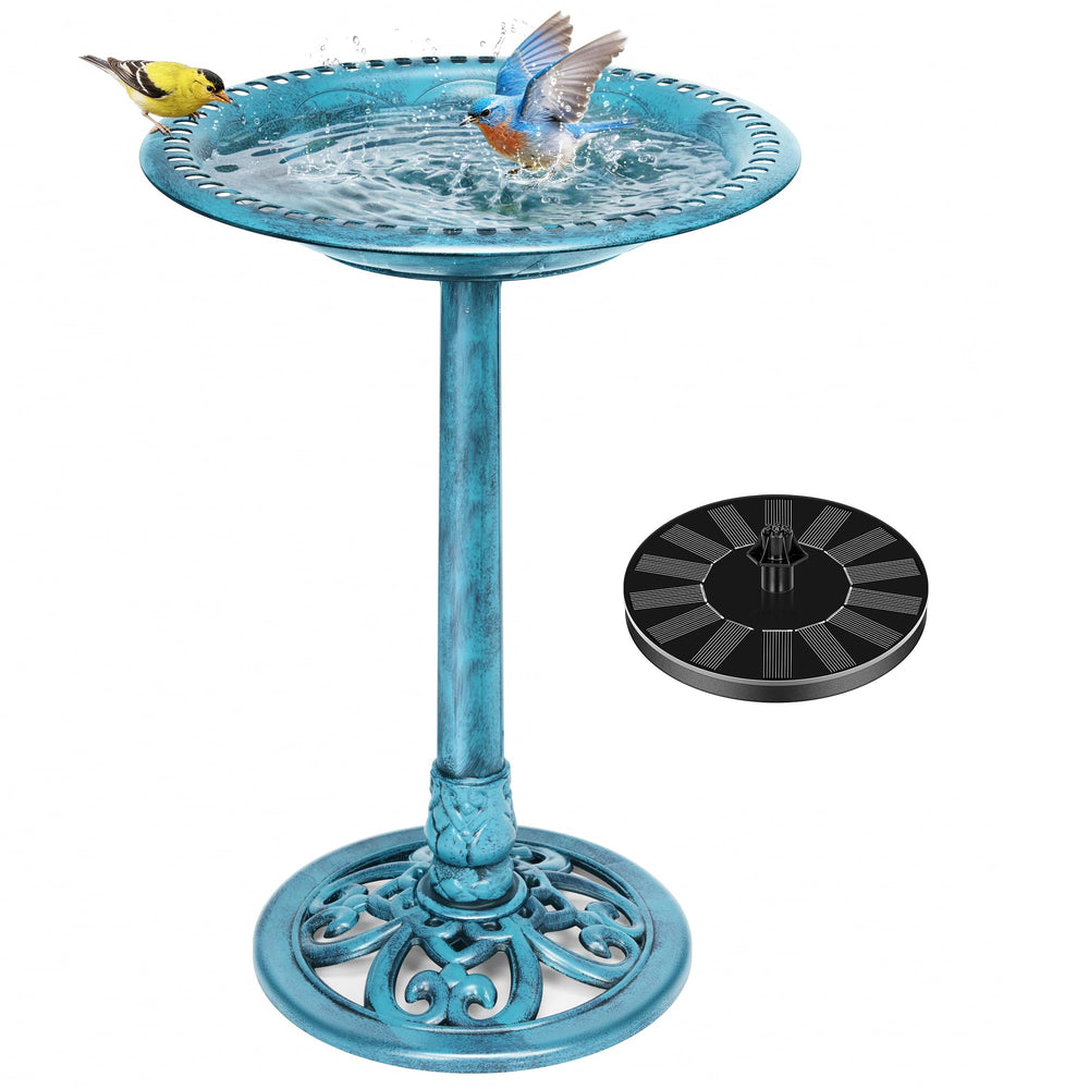 VIVOHOME Bird Bath with Solar Fountain, blue colour, front view