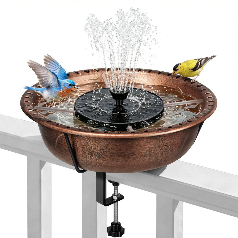 VIVOHOME Deck-Mounted Bird Bath with Solar Fountain, Bronze, front view
