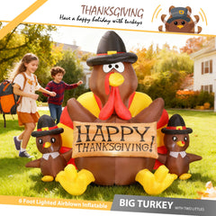 VIVOHOME inflatable turkey with top hat and two baby turkeys