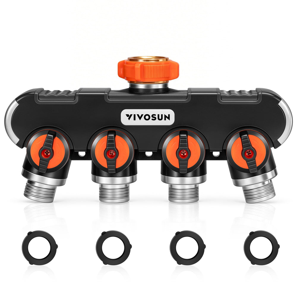 VIVOSUN 4 Way Hose Splitter front view with black finish