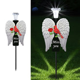 VKEVOC 20-Inch Solar Angel Wings Memorial Stake with red cardinal, front view