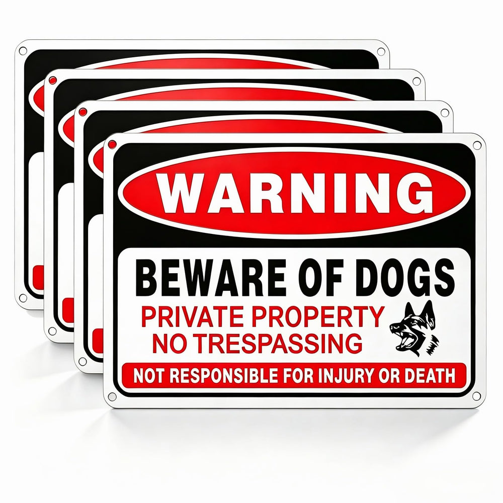 Voiluk Beware of Dog Sign front view, red and white design