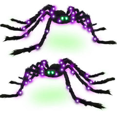 VOMAOK Halloween Light Up Giant Spider front view with green eyes