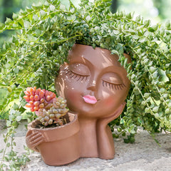 vomiceak Black Lady Face Planter Pot front view