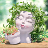vomiceak face planter pots head front view, white resin