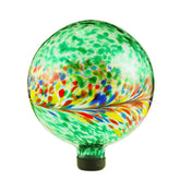 VOREEN 10-inch green glass gazing ball with phoenix tail design front view