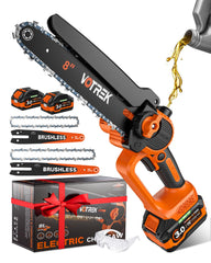 VOTREK 6 & 8-Inch Mini Chainsaw front view with battery