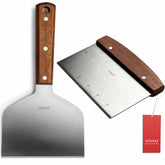 Vovoly Griddle Scraper front view with wooden handle