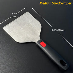 Vovoly Wide Griddle Scraper showing sharp edge for cleaning