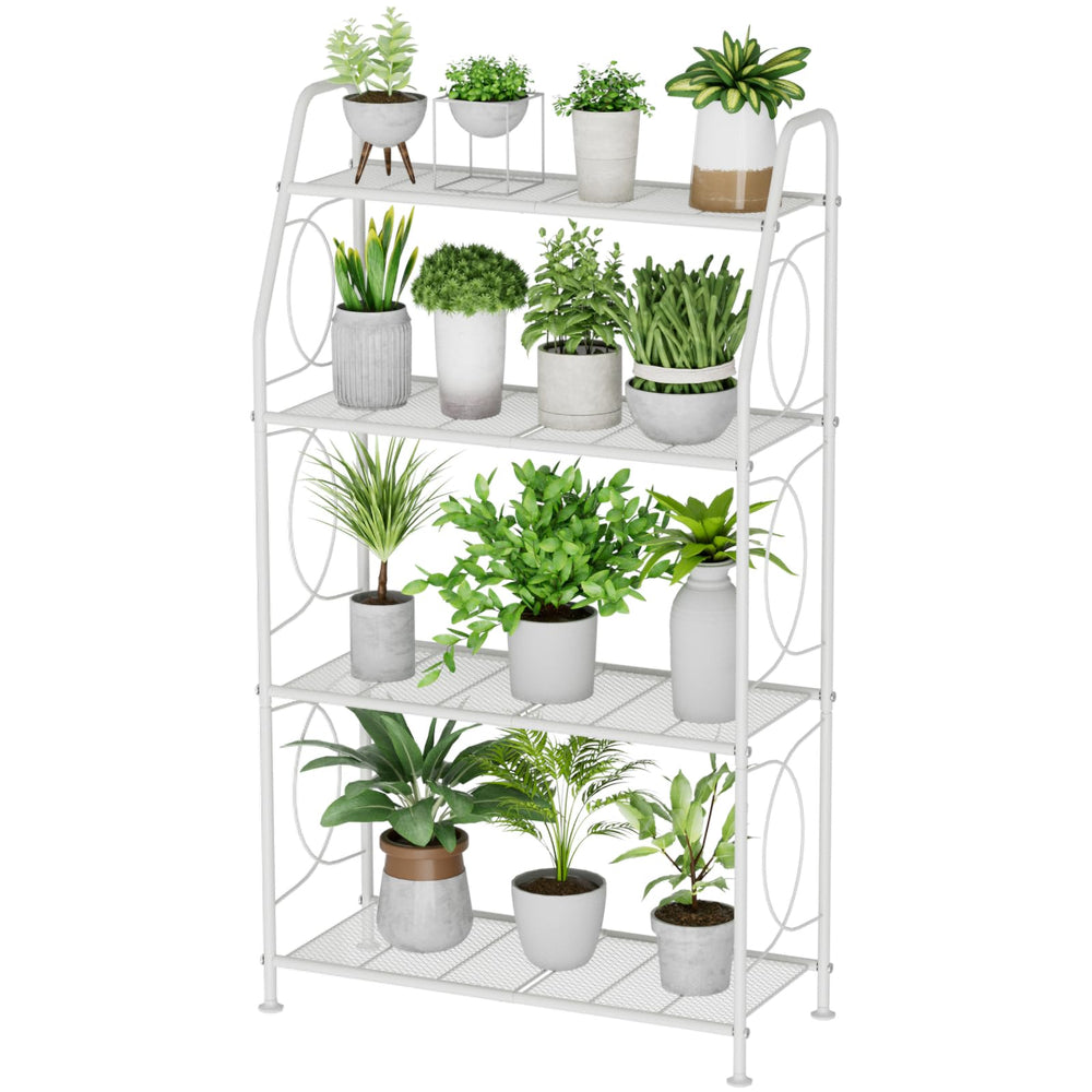 VyGrow 4 Tier Plant Stand white metal front view