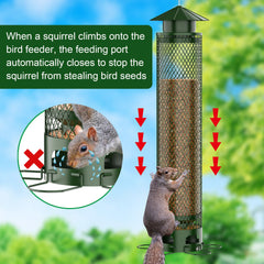 VYHAG Metal Squirrel Proof Bird Feeder side view showing weight mechanism