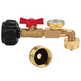WADEO 90° Propane Refill Elbow Adapter front view with pressure gauge