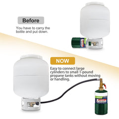 WADEO propane refill adapter hose installed on a portable grill