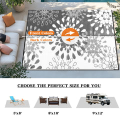 Wallona Outdoor Rug 8x10 ft Flower Grey & White close-up of texture