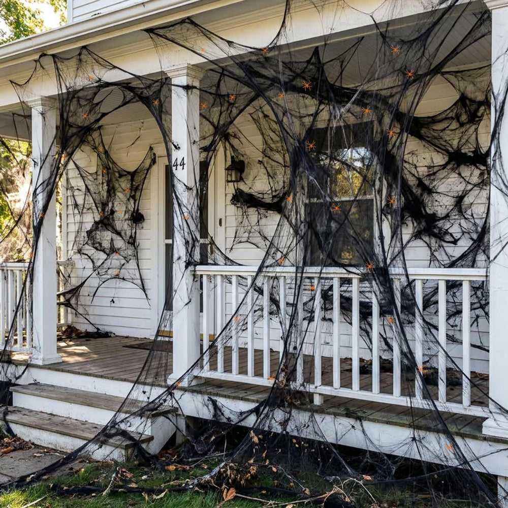 Watayo Black Halloween Spider Web Decor stretched in a yard