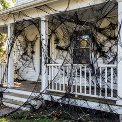 Watayo Black Halloween Spider Web Decor stretched in a yard