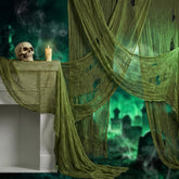 Watayo Halloween Creepy Cloth, dark green mesh fabric front view