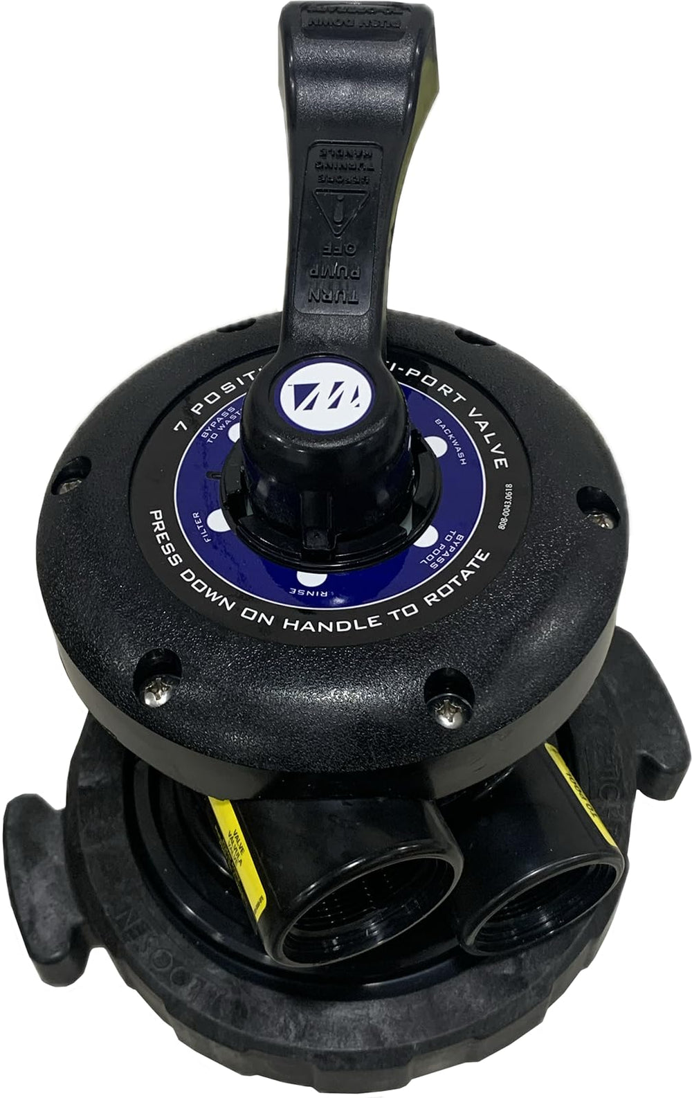 Waterway WVS003B multiport valve front view with instruction sheet and components