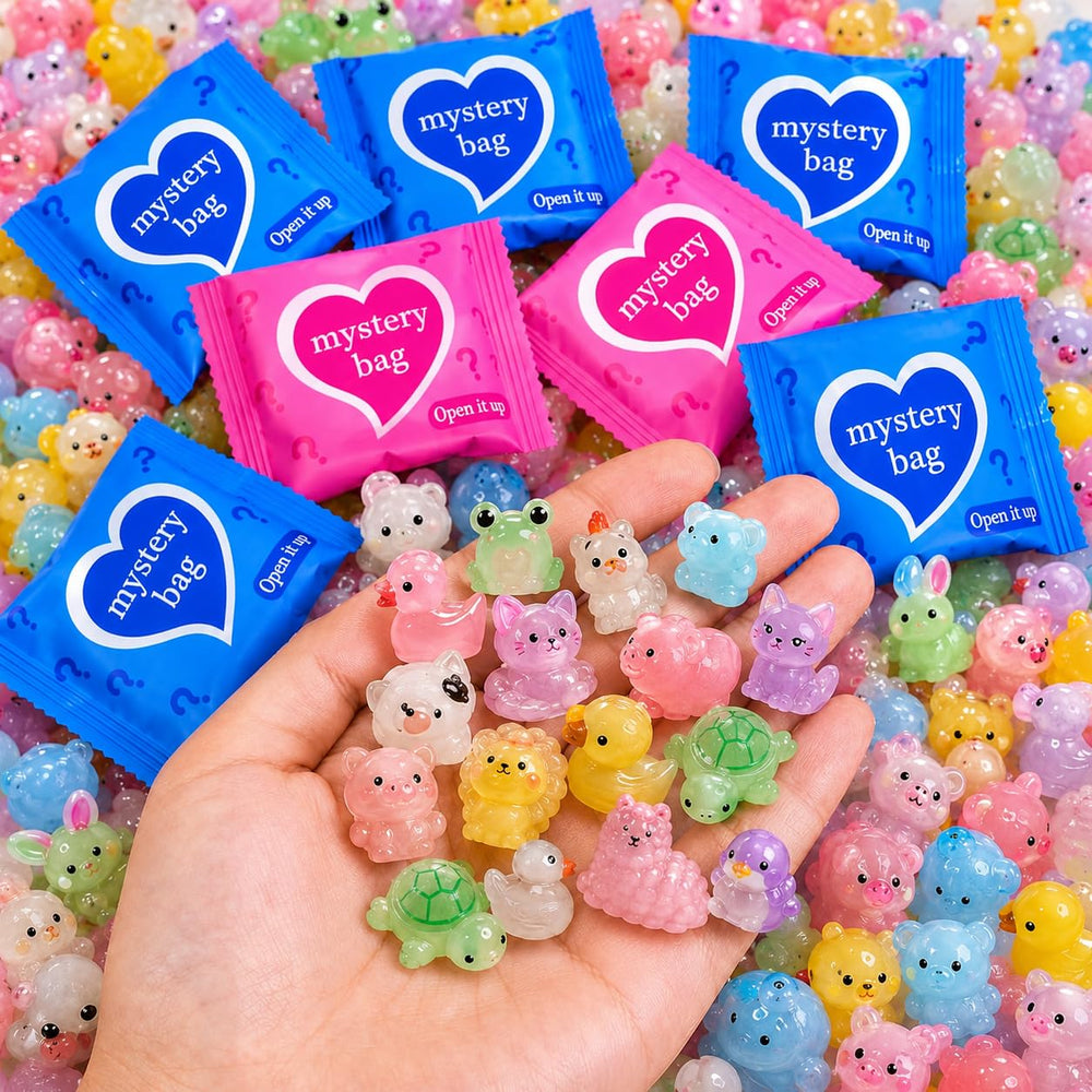 WAWIBEE 50pcs glow in the dark mini animal figures in assorted colors