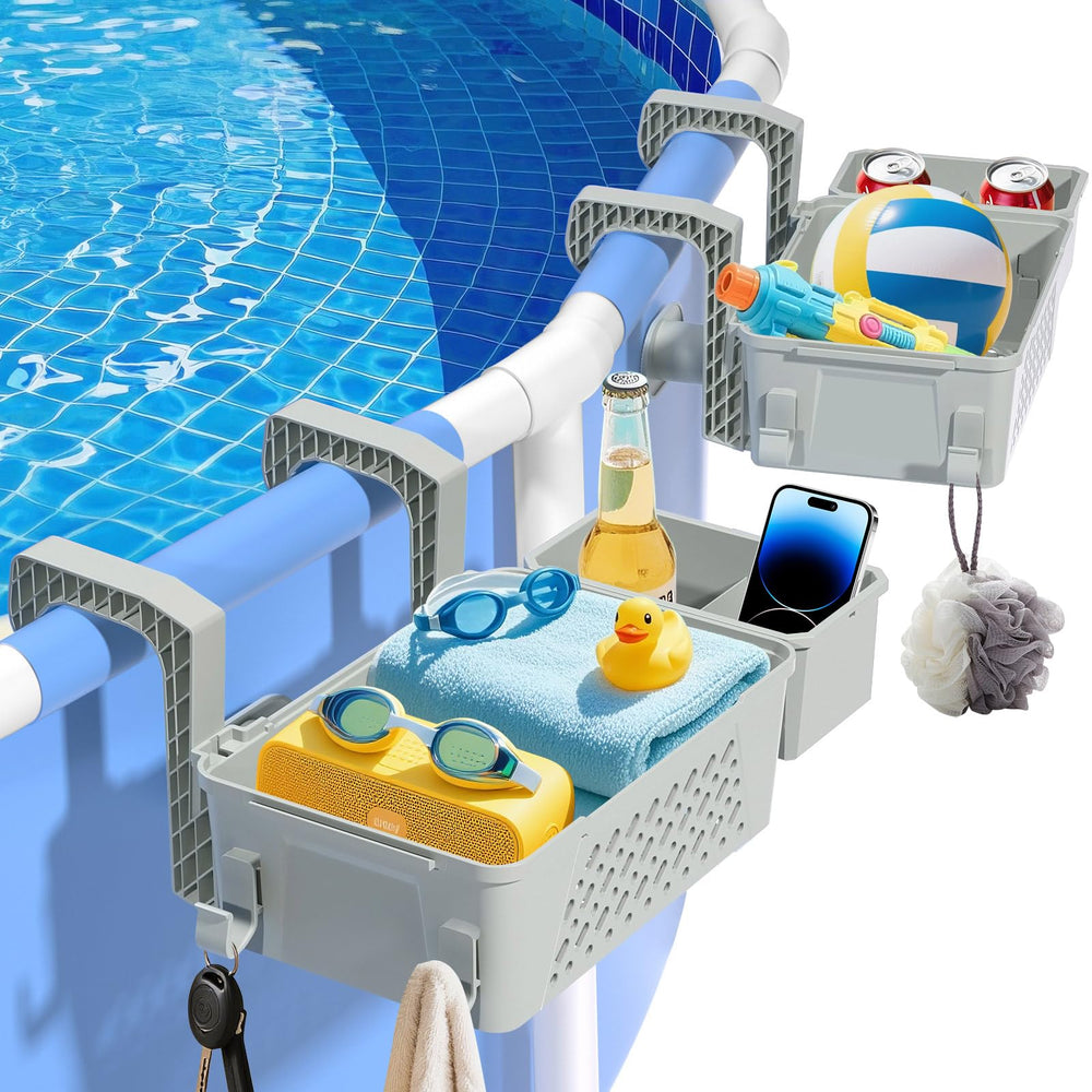 WDZREE poolside storage basket set grey front view